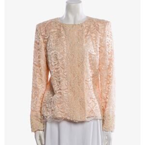 90's Christian Dior Peach Blush Lace Beaded Cuff Evening Jacket Size 6